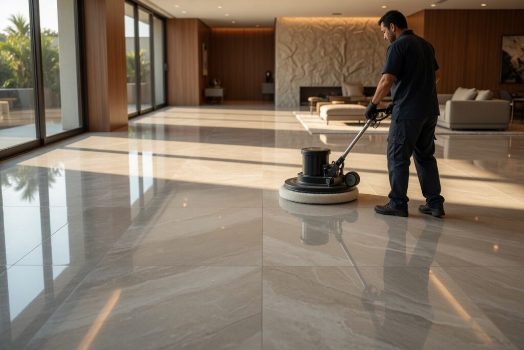 Restauração de porcelanato em Goiás realizada por empresa especializada para recuperação de brilho e renovação de pisos residenciais e comerciais.